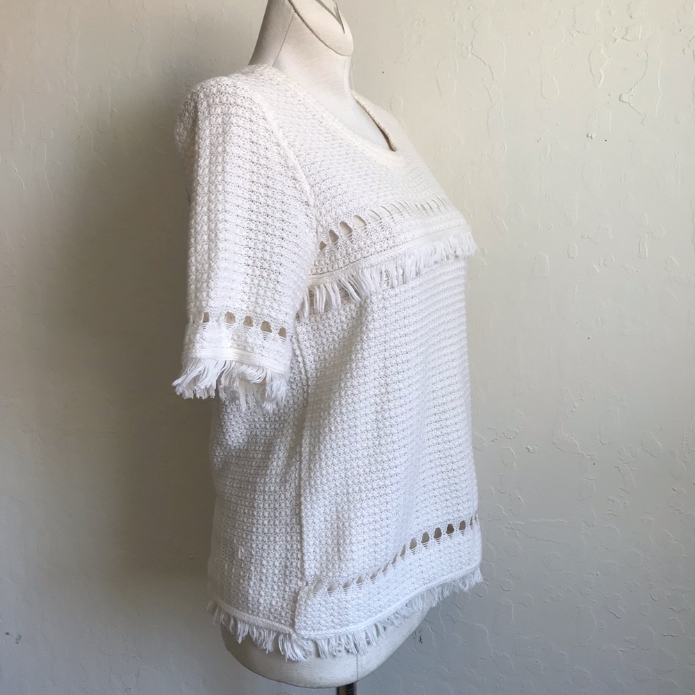 J.Crew 100% Cotton Fringe Bohemian Short Sleeve Knit Sweater Top - Picture 4 of 7